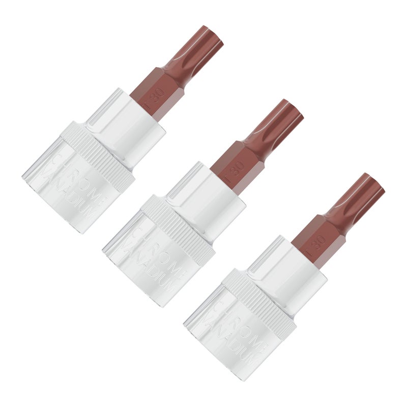 FOCMKEAS 3PCS 3/8"" Drive T30 Torx Bit Socket  S2 Steel Bits  Heat Treated CR-V Steel Star Sockets 1.9"" Length - Image 1